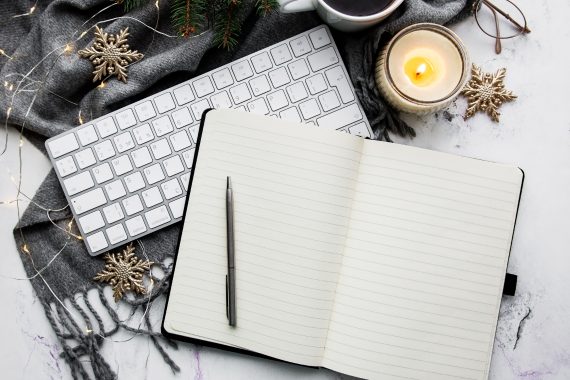 cozy, winter, keyboard, coffee, decorations