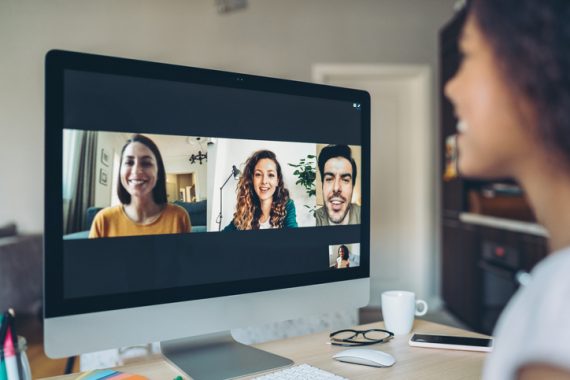 A small group of people having a video conference.