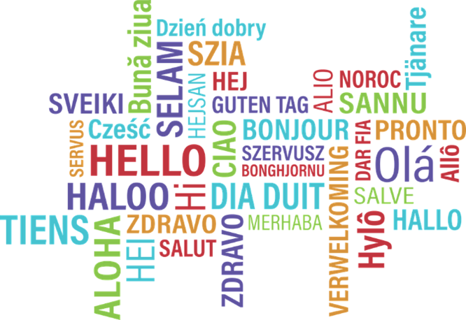 Multilingual greetings word-cloud.