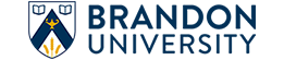 Logo of Brandon University composed of a modern crest and the words Brandon University in modern san serif font. 