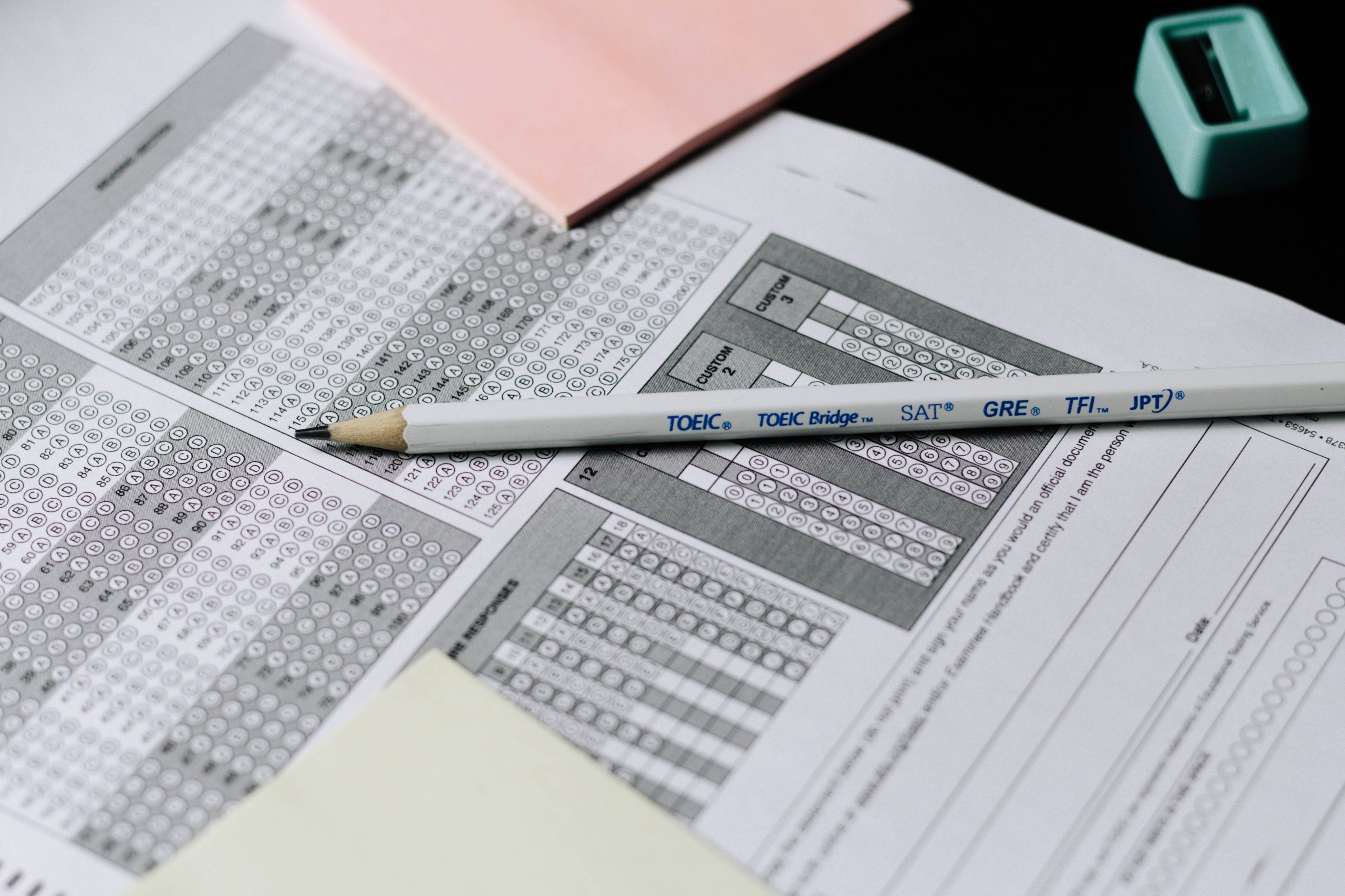 bubble test sheet and pencil on a table