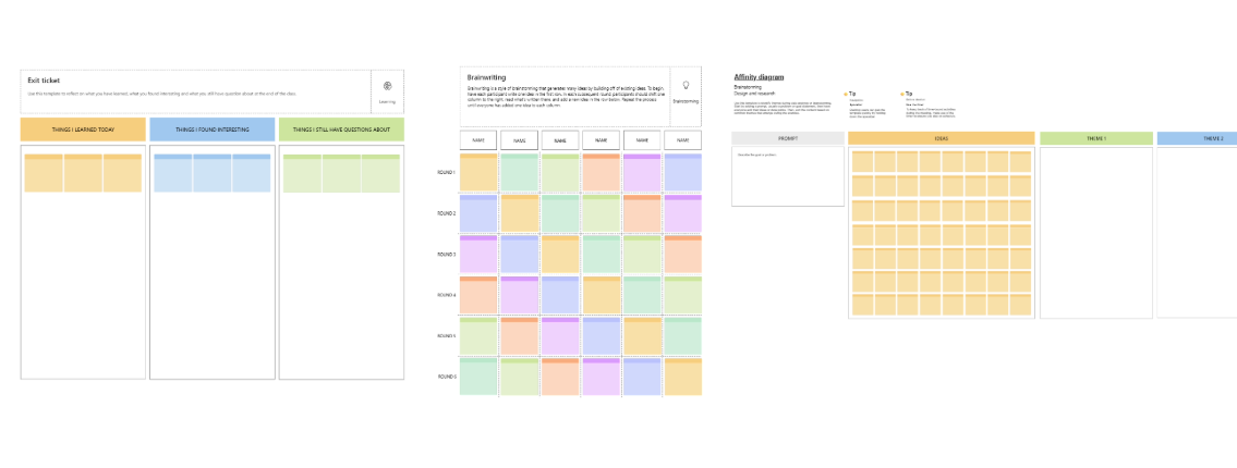 screenshots of whiteboard templates that could be used in education.