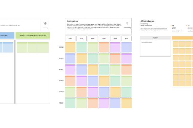 screenshots of whiteboard templates that could be used in education.